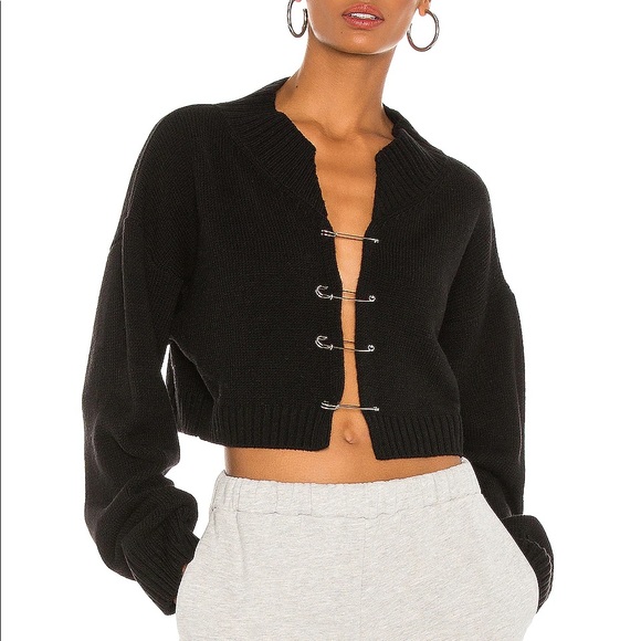 ARE YOU AM I Sweaters - Worn once Danielle Guzio black wool blend safety pin cardigan sweater